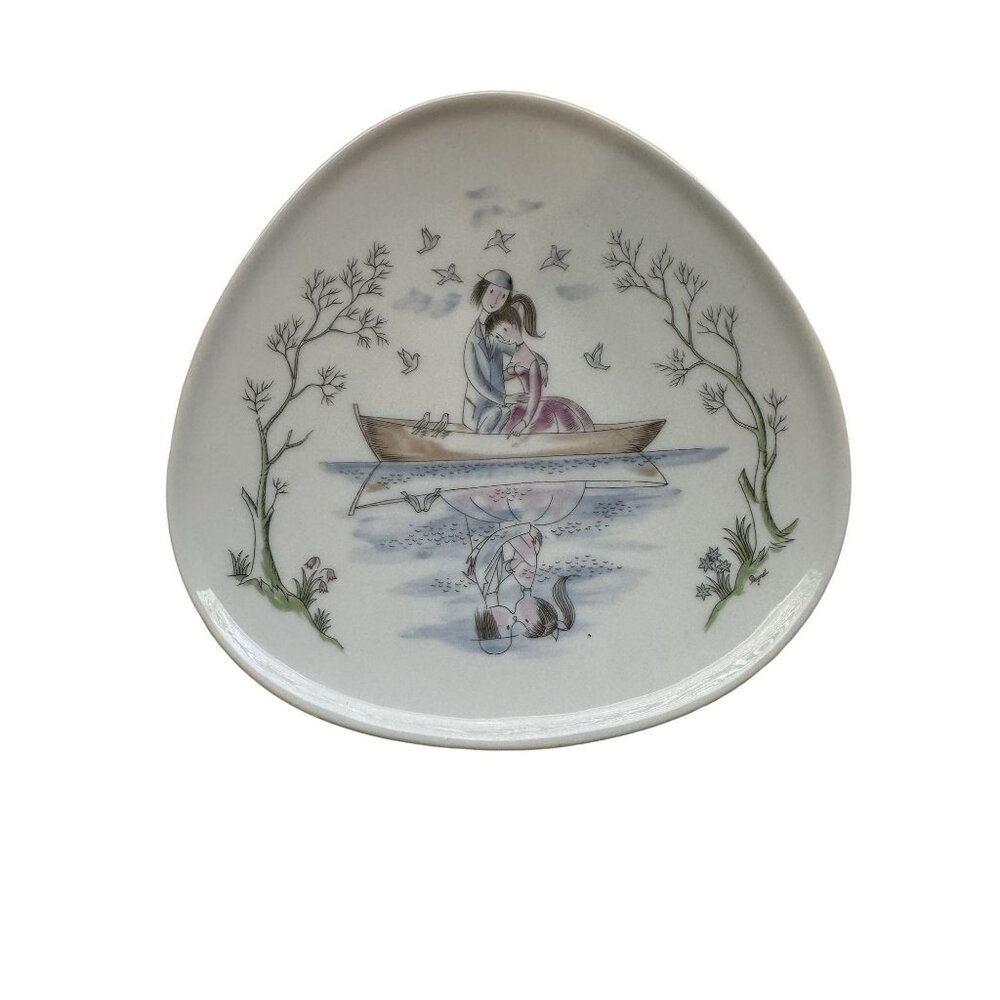 Vintage Rosenthal Germany Triangular Plates With Romantic Boat Scene - Set Of 2